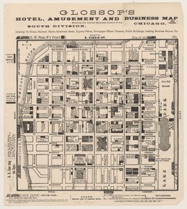 Glossops Hotel, Amusement en Business Map, ca. 1884 door American School